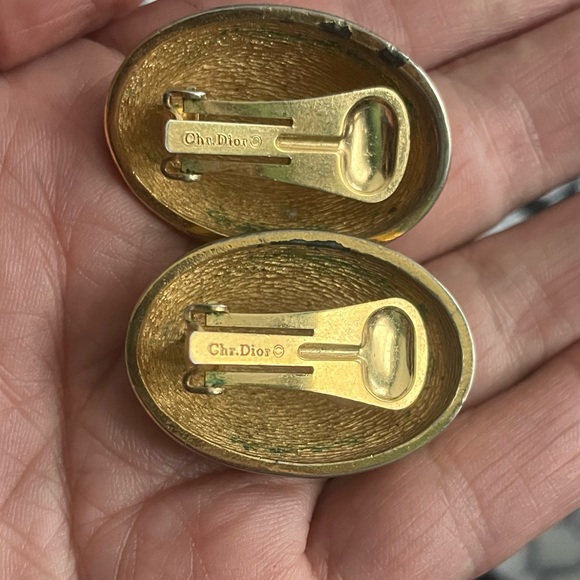 Vintage Christian Dior monogram gold costume clip on earrings - Picture 2 of 5